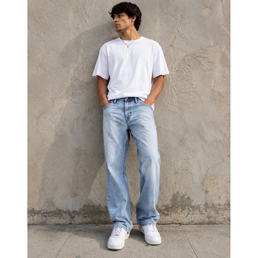 Vintage Y2K GUESS Rebel Straight Leg‎ Jeans Mens 36 Light Wash Distressed Denim